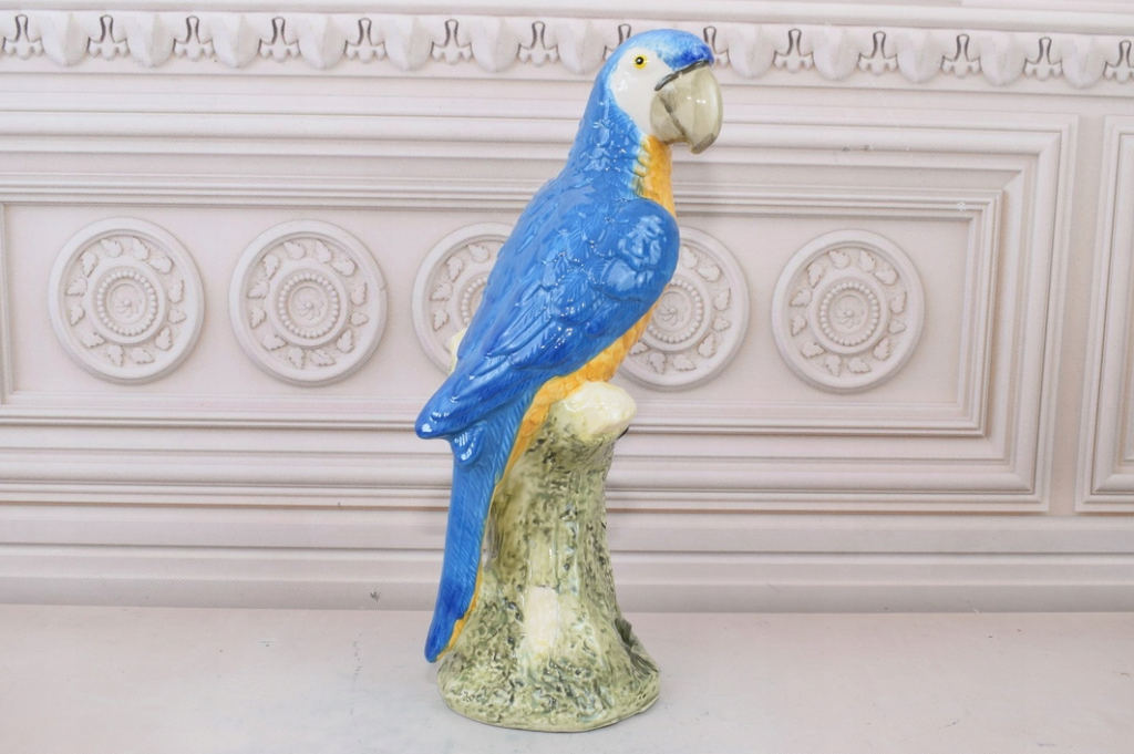 Ceramic Parrot Figurine, Hand-Painted Decorative Sculpture
