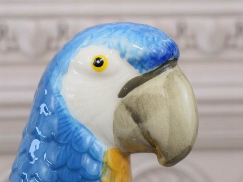 Ceramic Parrot Figurine, Hand-Painted Decorative Sculpture
